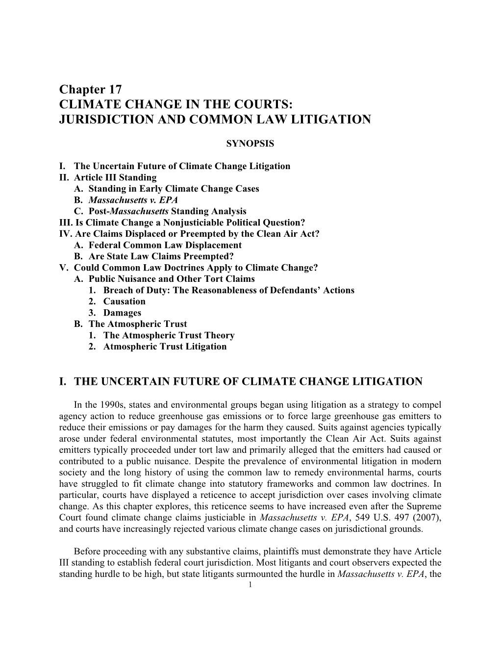 Chapter 17 CLIMATE CHANGE in the COURTS: JURISDICTION and COMMON LAW LITIGATION