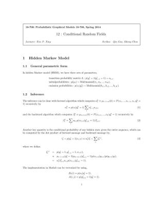 12 : Conditional Random Fields 1 Hidden Markov Model