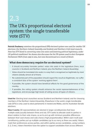The UK's Proportional Electoral System: the Single Transferable Vote (STV)