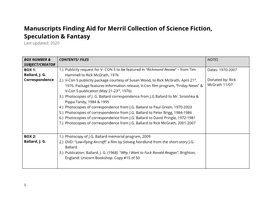 Manuscripts Finding Aid for Merril Collection of Science Fiction, Speculation & Fantasy Last Updated: 2020