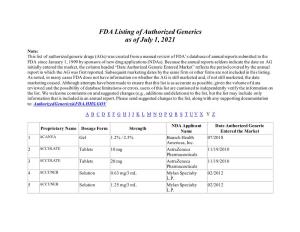 FDA Listing of Authorized Generics As of July 1, 2021