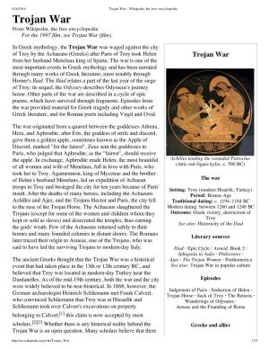Trojan War - Wikipedia, the Free Encyclopedia Trojan War from Wikipedia, the Free Encyclopedia for the 1997 Film, See Trojan War (Film)