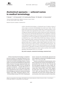 Anatomical Eponyms — Unloved Names in Medical Terminology F