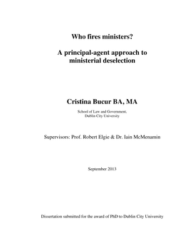 Who Fires Ministers? a Principal-Agent Approach to Ministerial Deselection