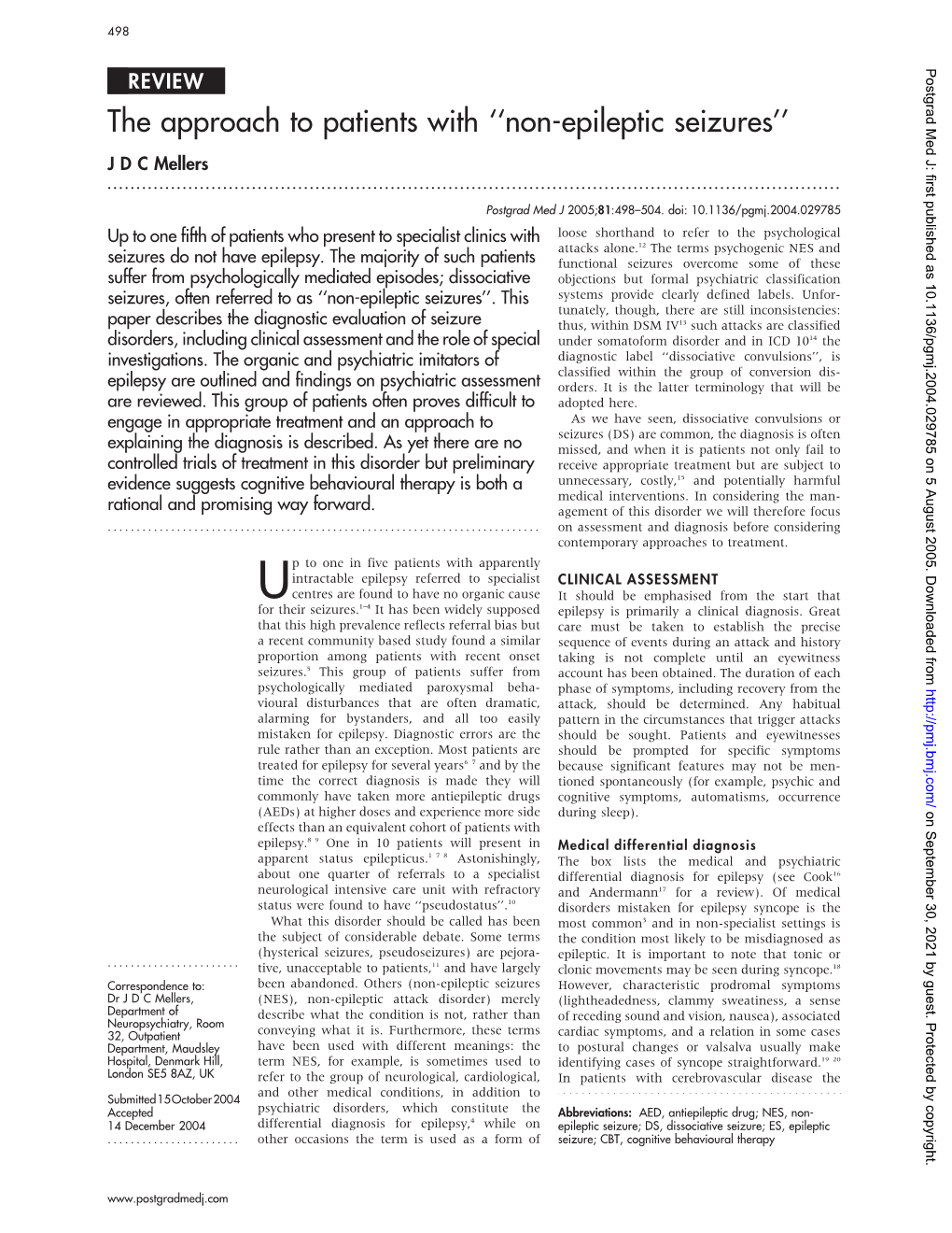 The Approach to Patients with ''Non-Epileptic Seizures''