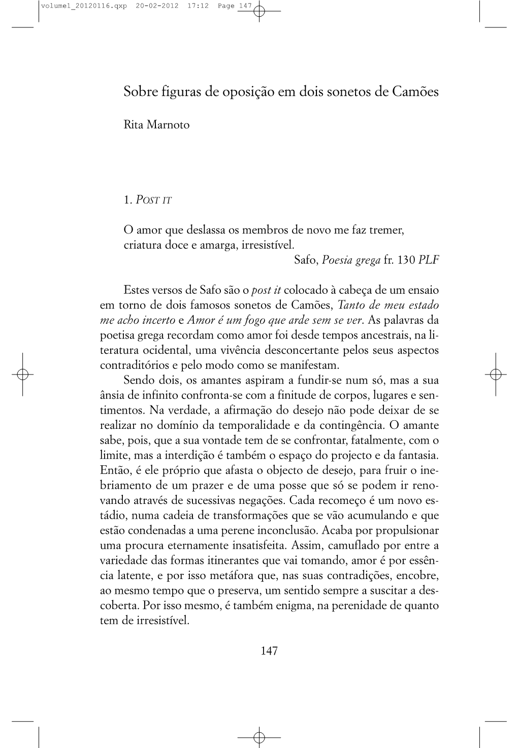 Sobre Figuras De Oposição Em Dois Sonetos De Camões