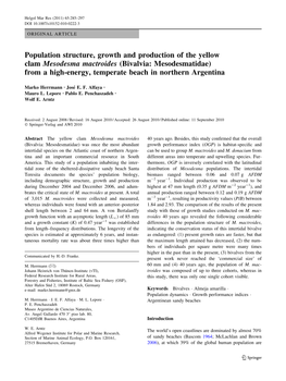 Population Structure, Growth and Production of the Yellow Clam
