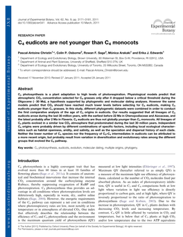 C4 Eudicots Are Not Younger Than C4 Monocots