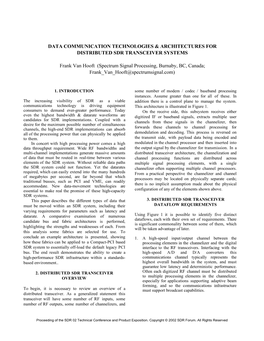 Data Communication Technologies & Architectures for Distributed Sdr Transceiver Systems