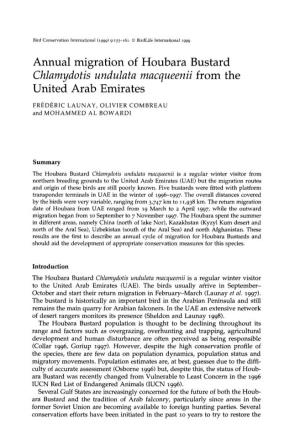 Annual Migration of Houbara Bustard Chlamydotis Undulata Macqueenii from the United Arab Emirates