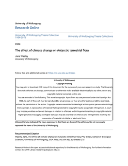 The Effect of Climate Change on Antarctic Terrestrial Flora
