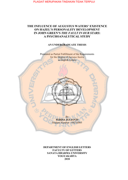 The Influence of Augustus Waters’ Existence on Hazel’S Personality Development in John Green’S the Fault in Our Stars: a Psychoanalytical Study