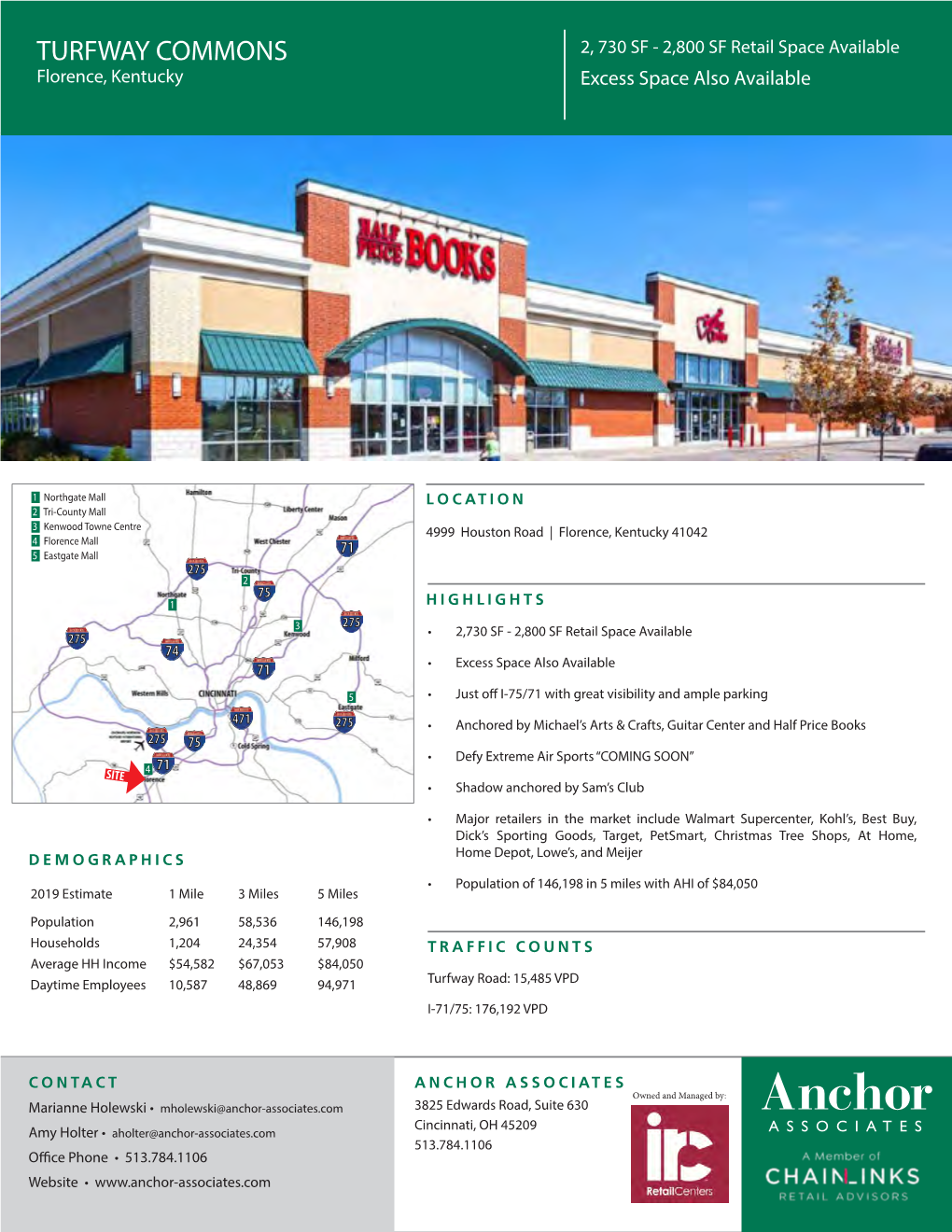 TURFWAY COMMONS 2, 730 SF - 2,800 SF Retail Space Available Florence, Kentucky Excess Space Also Available