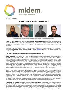Press Release International Midem Awards 2017