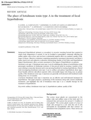 The Place of Botulinum Toxin Type a in the Treatment of Focal Hyperhidrosis
