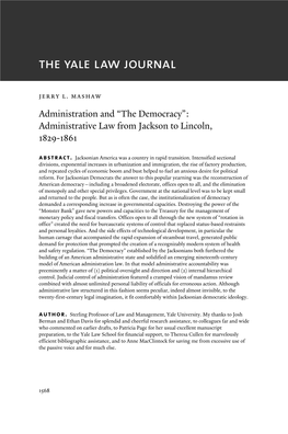 Administrative Law from Jackson to Lincoln, 1829-1861 Abstract