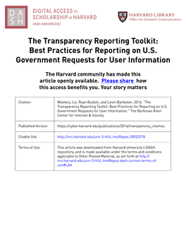 The Transparency Reporting Toolkit: Best Practices for Reporting on U.S