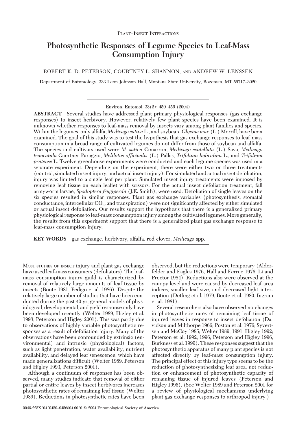 Photosynthetic Responses of Legume Species to Leaf-Mass Consumption Injury