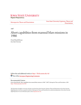 Abort Capabilities from Manned Mars Missions in 1986 David Harold Kruse Iowa State University