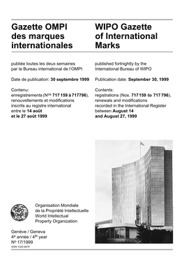 Gazette OMPI Des Marques Internationales No 17/1999 / WIPO Gazette of International Marks No