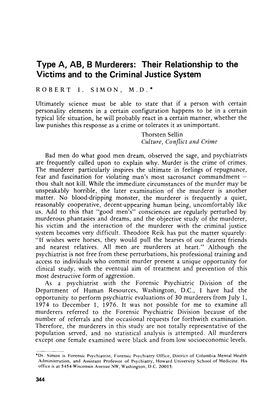 Type A, AB, B Murderers: Their Relationship to the Victims and to the Criminal Justice System