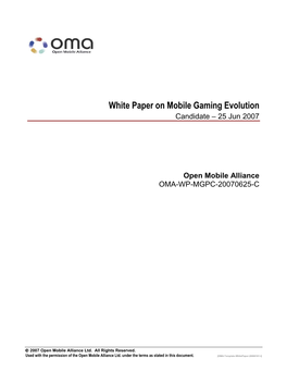White Paper on Mobile Gaming Evolution Candidate – 25 Jun 2007