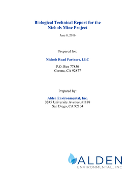 Biological Technical Report for the Nichols Mine Project