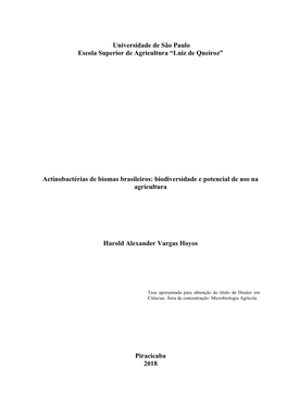 Actinobactérias De Biomas Brasileiros: Biodiversidade E Potencial De Uso Na Agricultura