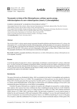 Taxonomic Revision of the Odontophrynus Cultripes Species Group, with Description of a New Related Species (Anura, Cycloramphidae)