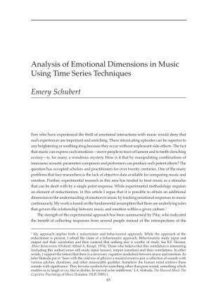 Analysis of Emotional Dimensions in Music Using Time Series Techniques