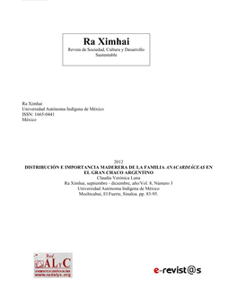 Ra Ximhai Revista De Sociedad, Cultura Y Desarrollo Sustentable
