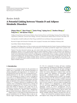 Review Article a Potential Linking Between Vitamin D and Adipose Metabolic Disorders
