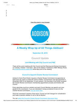 A Weekly Wrap up of All Things Addison! Council Update