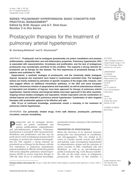 Prostacyclin Therapies for the Treatment of Pulmonary Arterial Hypertension