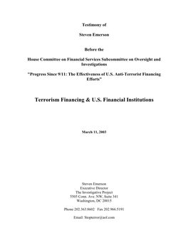 Terrorism Financing & U.S. Financial Institutions