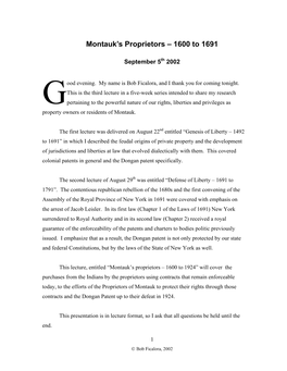 Montauk's Proprietors – 1600 to 1691