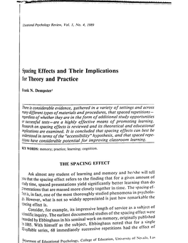 Spacing Effects and Their Implications for Theory and Practice