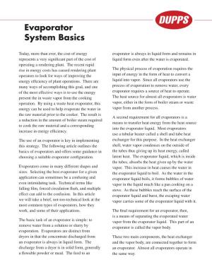 Evaporator System Basics