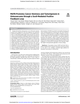 MAFB Promotes Cancer Stemness and Tumorigenesis In