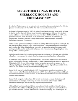 Sir Arthur Conan Doyle, Sherlock Holmes and Freemasonry