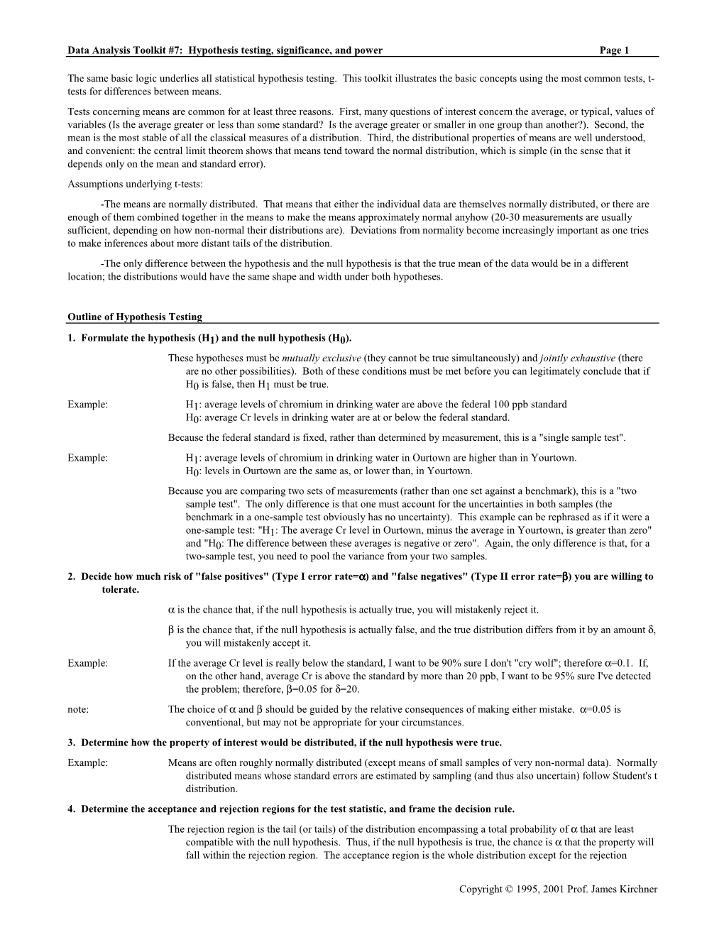 Data Analysis Toolkit #7: Hypothesis Testing, Significance, and Power Page 1