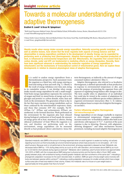 Towards a Molecular Understanding of Adaptive Thermogenesis Bradford B