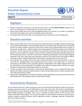 Situation Report Anbar Humanitarian Crisis Report #: 9 13 February 2014