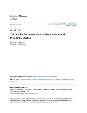 Tennessee, the Solid South, and the 1952 Presidential Election