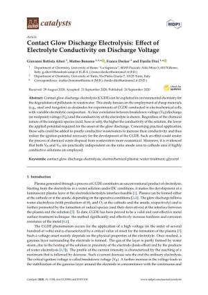 Contact Glow Discharge Electrolysis: Eﬀect of Electrolyte Conductivity on Discharge Voltage