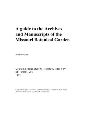 A Guide to the Archives and Manuscripts of the Missouri Botanical Garden