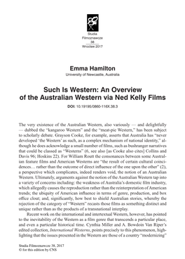 An Overview of the Australian Western Via Ned Kelly Films DOI: 10.19195/0860-116X.38.3