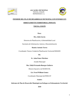 Alcaldia Municipal Tocoa, Colon Honduras Ca Informe