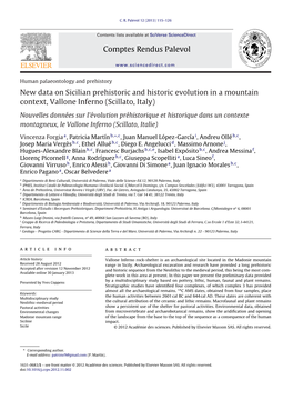 New Data on Sicilian Prehistoric and Historic Evolution in a Mountain Context, Vallone Inferno (Scillato, Italy)