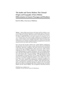 The Sambo and Tawira Miskitu: the Colonial Origins and Geography of Intra-Miskitu Diﬀerentiation in Eastern Nicaragua and Honduras
